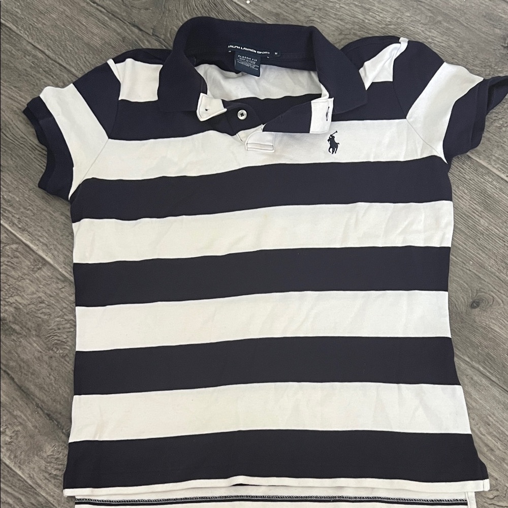 Ralph Lauren Women's Polo - Navy and White Stripes